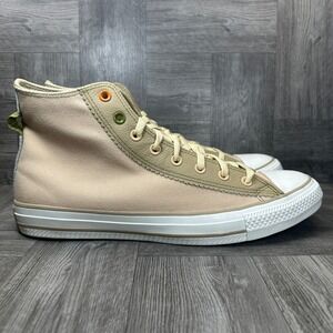 Converse High Top Sneakers Mens 12 Tan Olive Leather Canvas Chucks Diner NEW